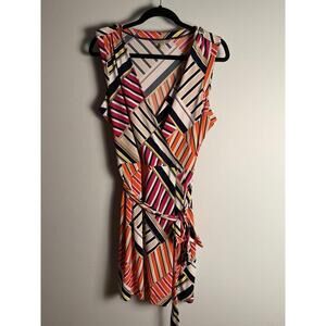 Banana Republic Dress A-Line Sheath Striped Belted Midi Faux Wrap V Neck Large